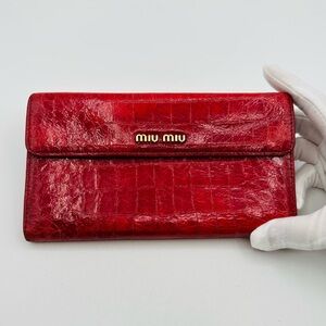 Miu Miu Red Croc-Embossed Wallet